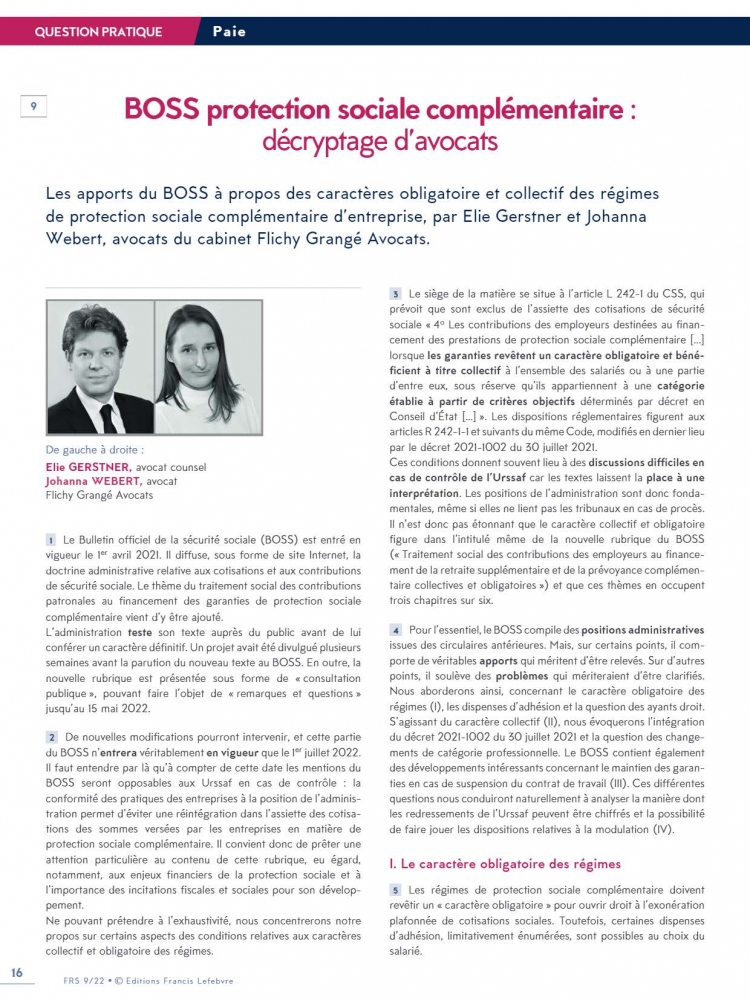"BOSS protection sociale complémentaire : décryptage d'avocats" par Élie Gerstner et Johanna Webert